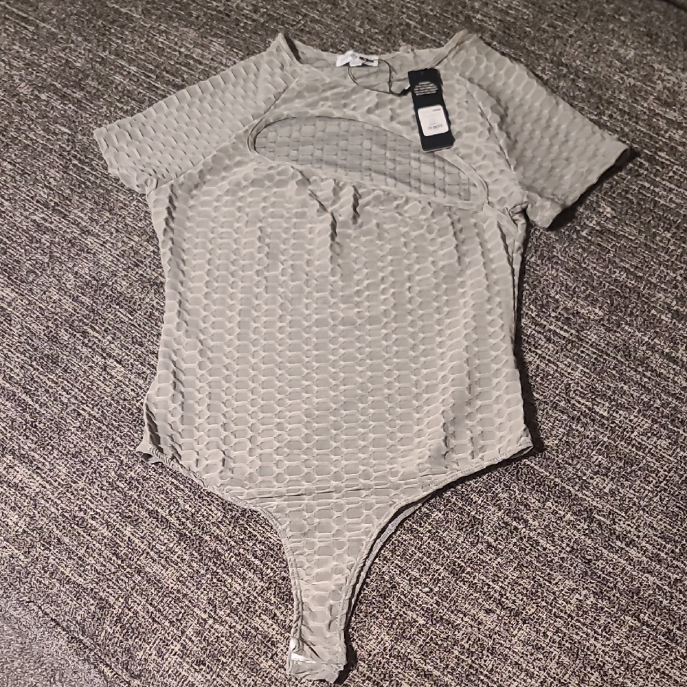 Gray Textured Cut Out Bodysuit